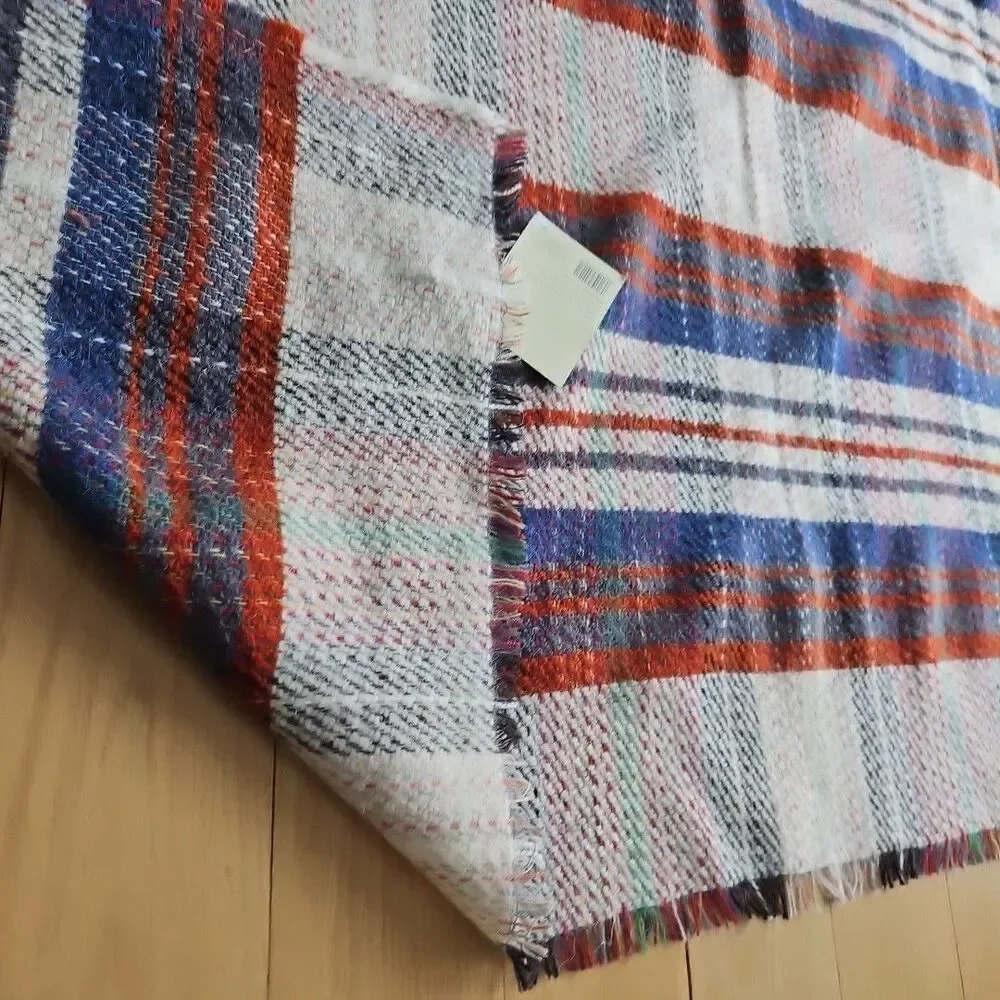National Trust Ltd. Recycled Wool Blanket Throw Picnic Fringe Plaid 47